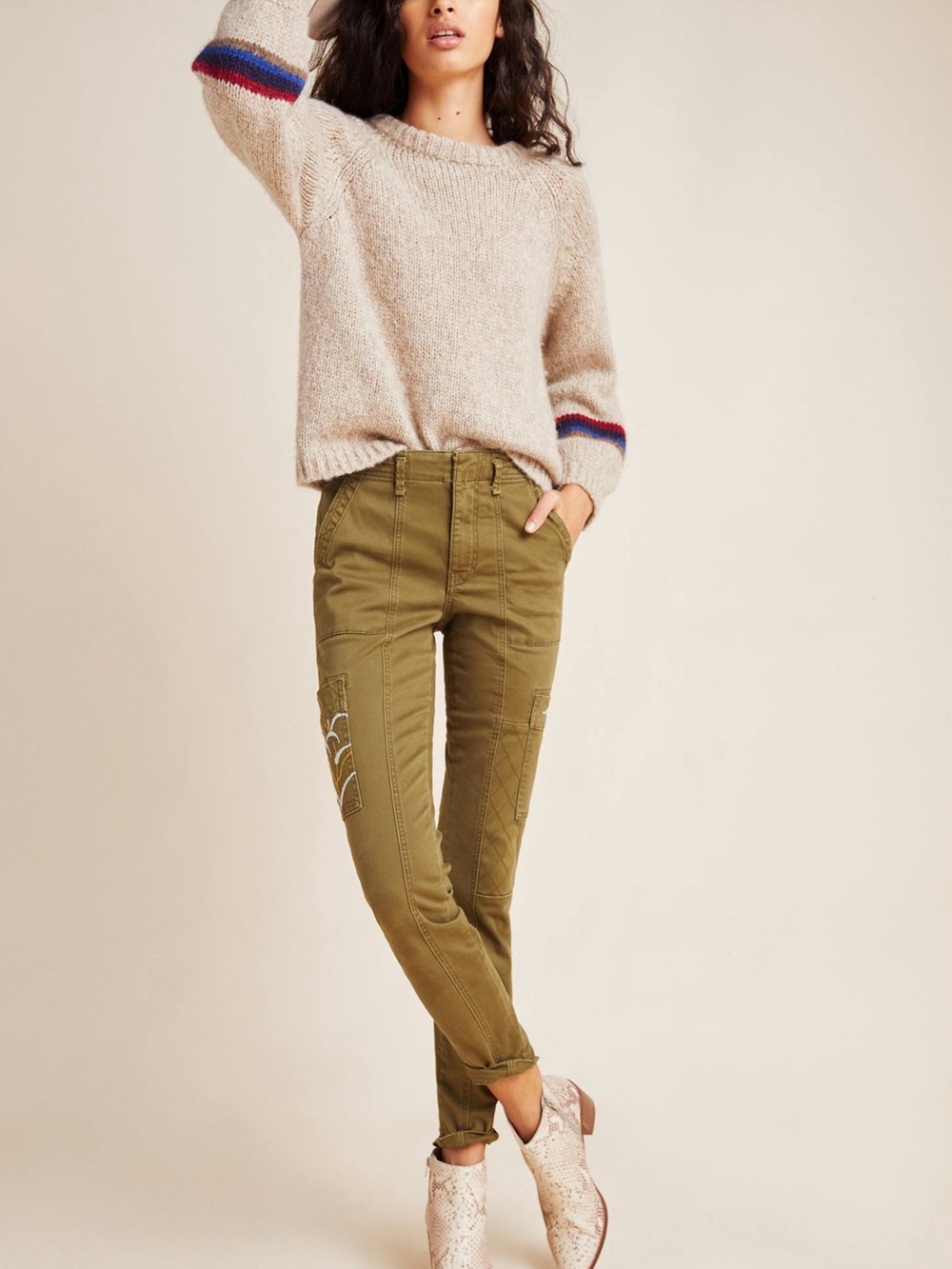 Anthropologie- Olive High-Rise Cargo Jeans